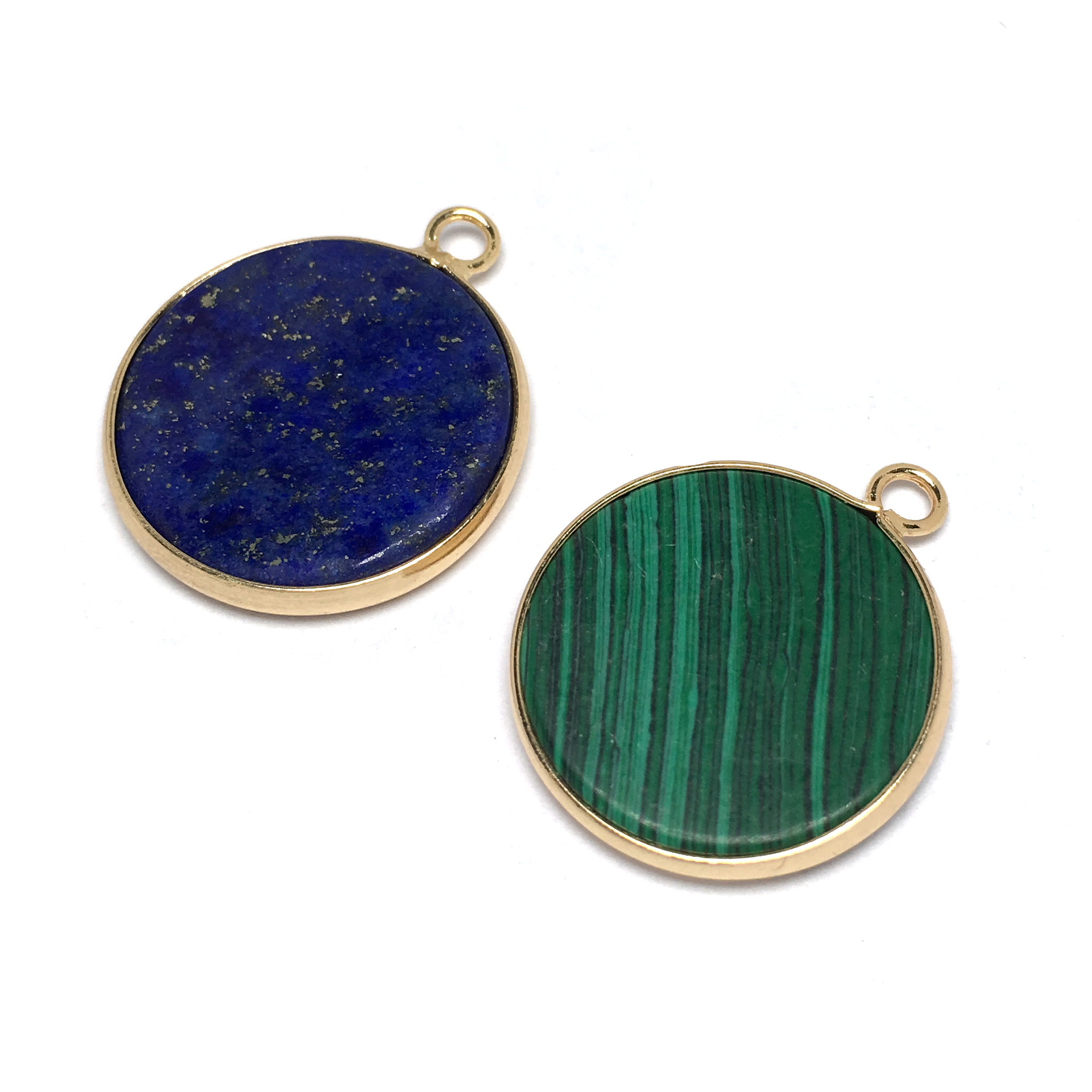 天然半宝石圆形镶金边吊坠diy手链饰品圆形吊坠半宝石饰品配件