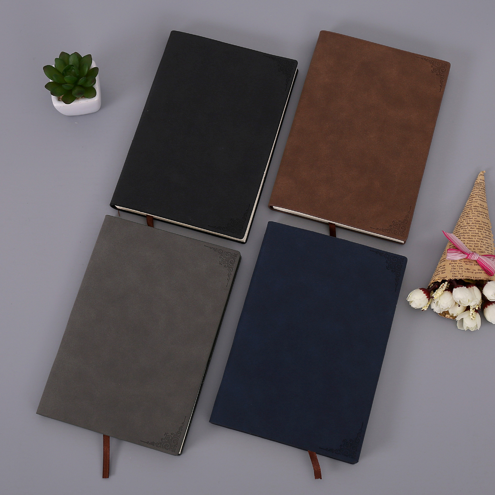 时尚羊巴软皮a5笔记本套装办公记事本定制商务本子定制logo