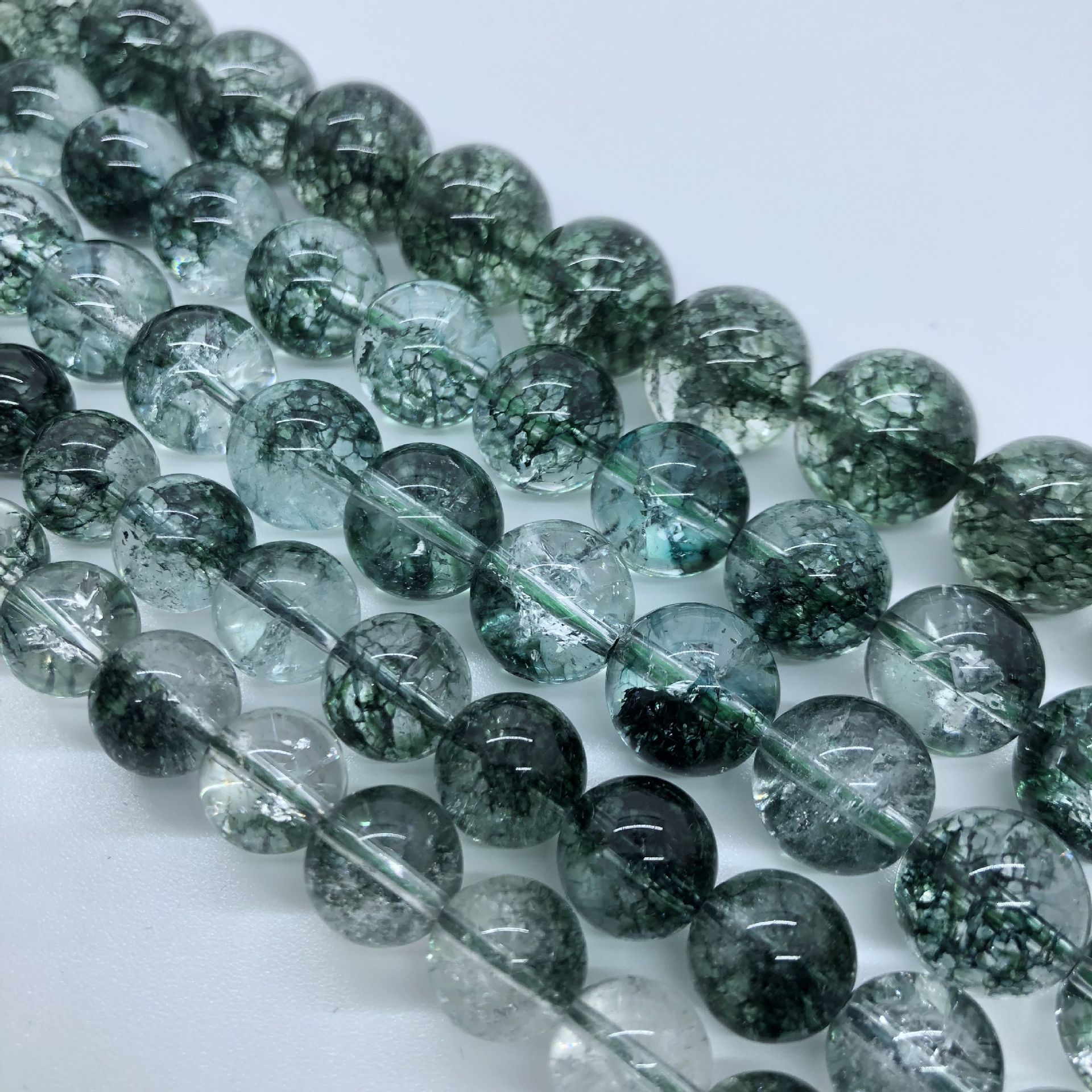 优化绿幽灵爆花晶圆散珠半成品 diy冰种水晶饰品串珠 厂家直销