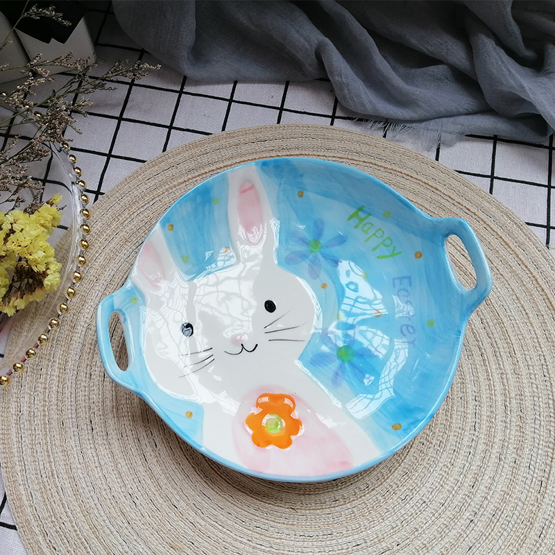 Creative Binaural Plate Ins Cartoon Unicorn Household Dinner Plate Dessert Breakfast Shallow Plate Ceramic Fruit Salad Plate