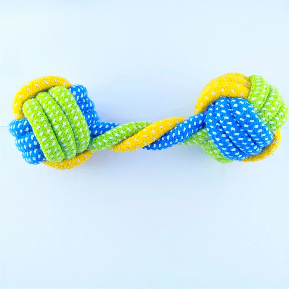 Manufacturers Supply Color Cotton String Woven Dumbbell Pet Cotton Rope Toy Cotton String Toy Dog Training Nibbling Muslin Ball