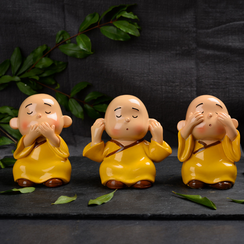 不听不说不看呆萌小和尚摆件 树脂家居装饰品 一套的价格