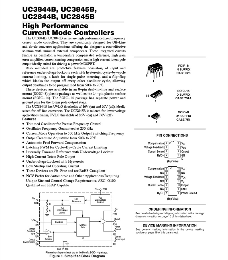 uc2844bdr2g 贴片soic-14 电源管理芯片 uc2844bdg 全新uc2844