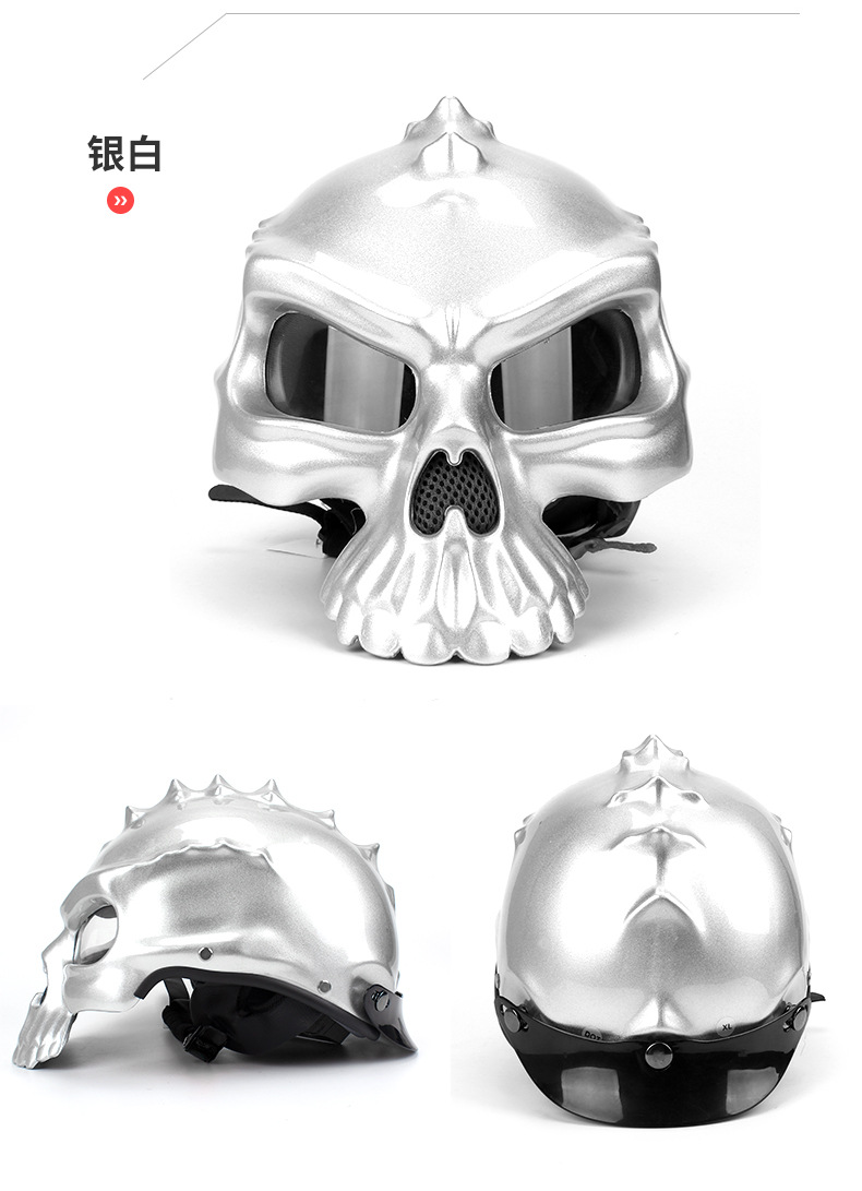 跨境热销摩托车头盔机车骷髅头优质abs半盔个性哈雷盔