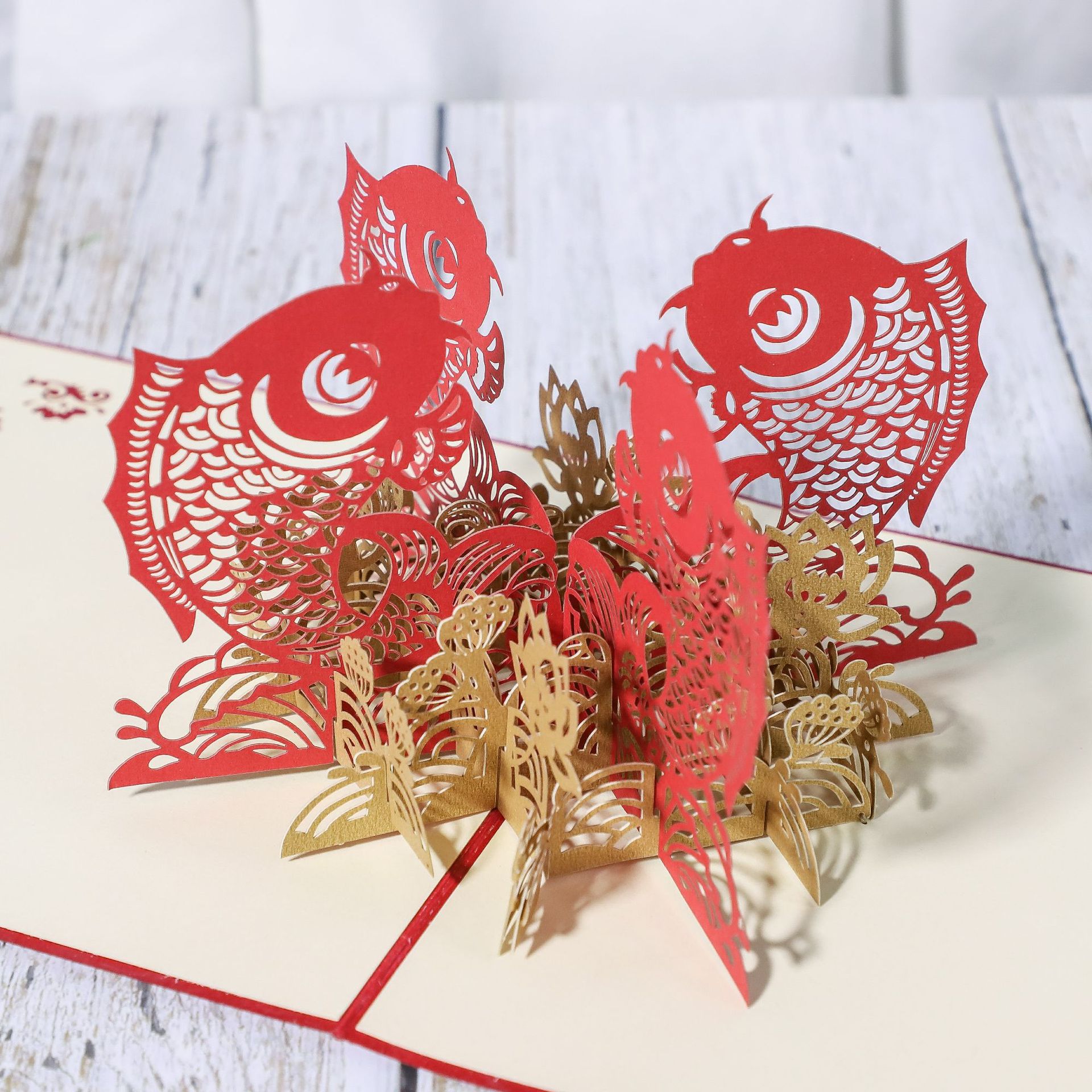 新年贺卡年年有鱼3d立体贺卡创意手工纸雕祝福卡片厂家批发