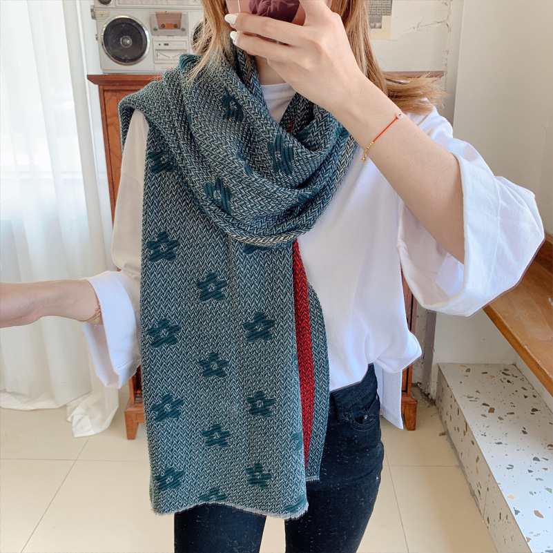 Autumn and Winter New Scarf Women's Cashmere-like Long Warm Scarf Sweet and Colorful Edge Xuan Ya Little Flowers Shawl