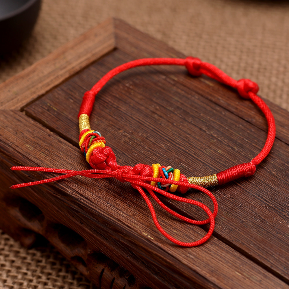 手工编织半成品红绳手链 绕线金丝纽扣结手绳diy手链批发