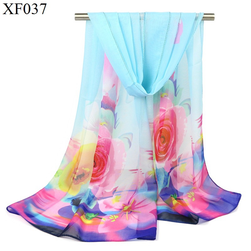 New Fashion Rose Chiffon Scarf Women's Printed Idsmay Soft Scarf All-Match Scarf Shawl Wholesale