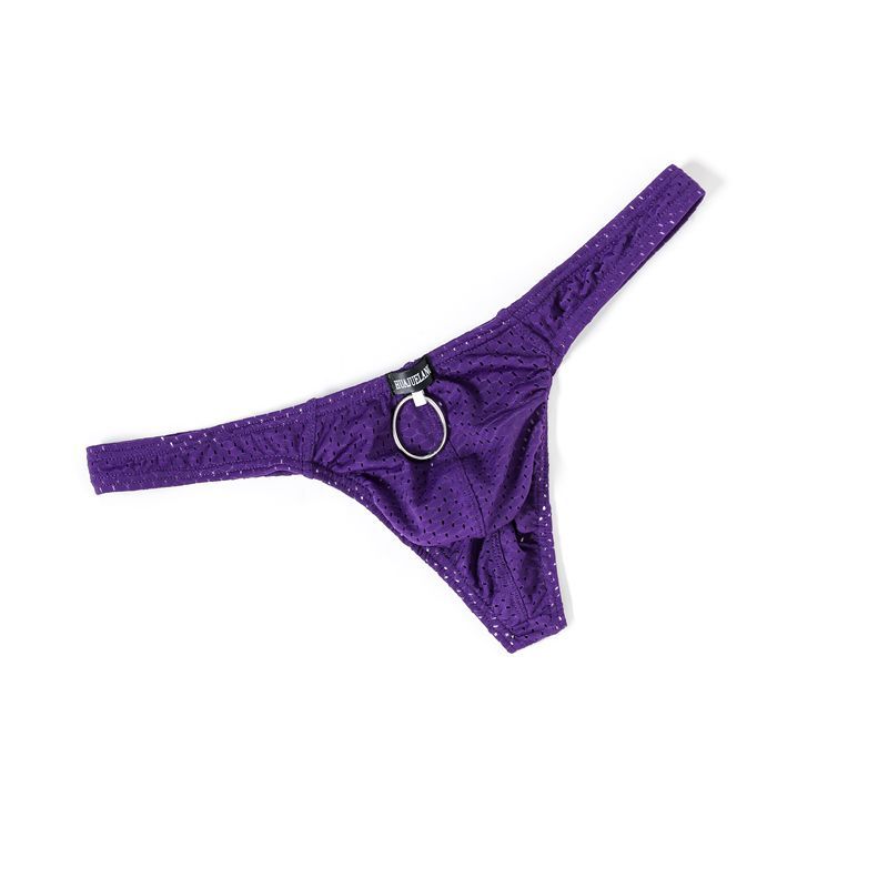 厂家批发男士吊环内裤性感时尚透气呼吸孔锦纶网孔丁字裤一件代发