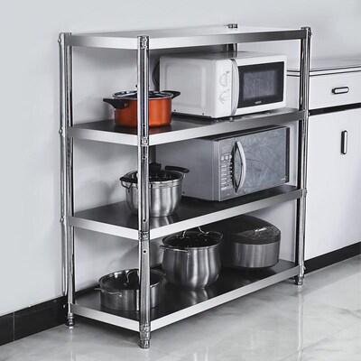 收纳货物家用4层不锈钢置地货架厨房置物架层架落地多层3式