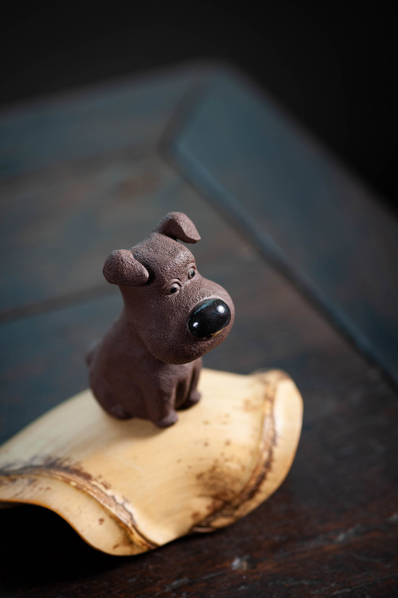 宜兴原矿紫砂茶宠狗雕塑创意摆件旺财狗可养批发厂家