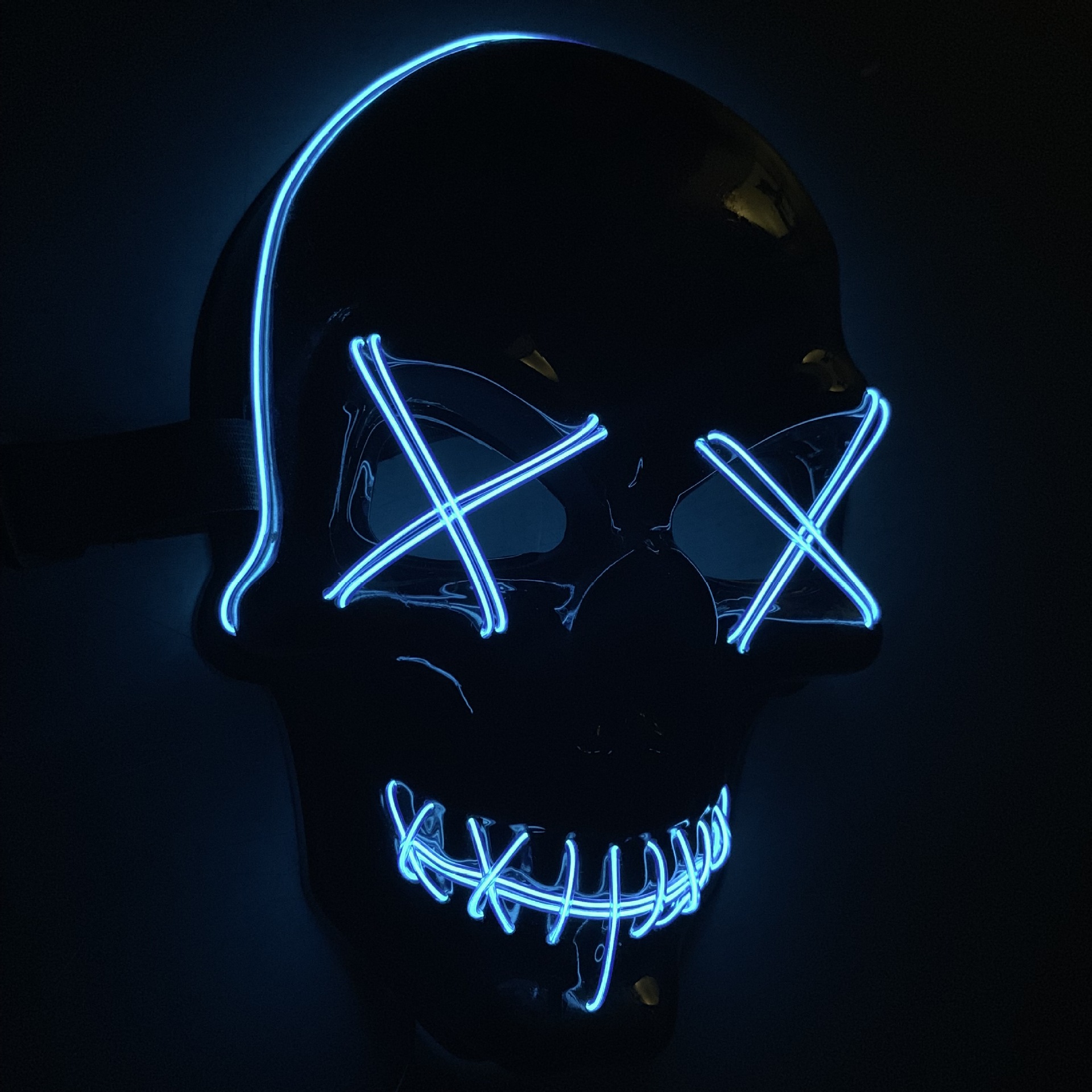 新款骷髅发光面具led荧光恐怖全脸面罩酒吧派对道具抖音鬼脸面具