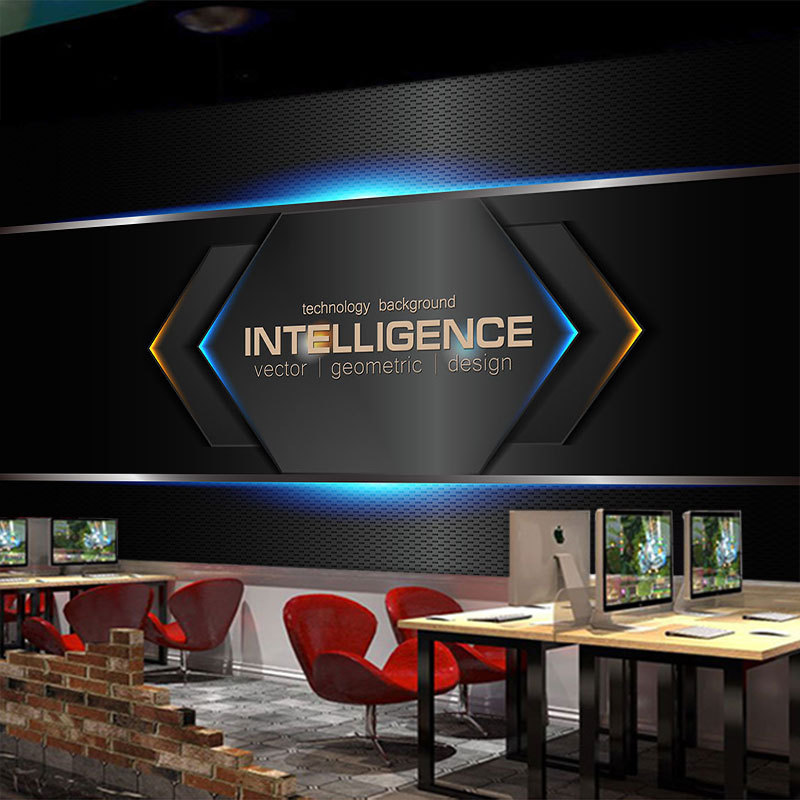 3d科技感网吧网咖背景直播主题电竞酒店酒吧ktv装修设计墙布墙纸