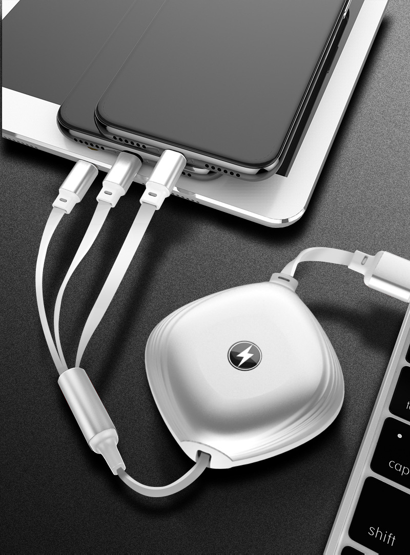 一拖三伸缩数据线usbtype-c三合一数据线手机充电线创意礼品定制