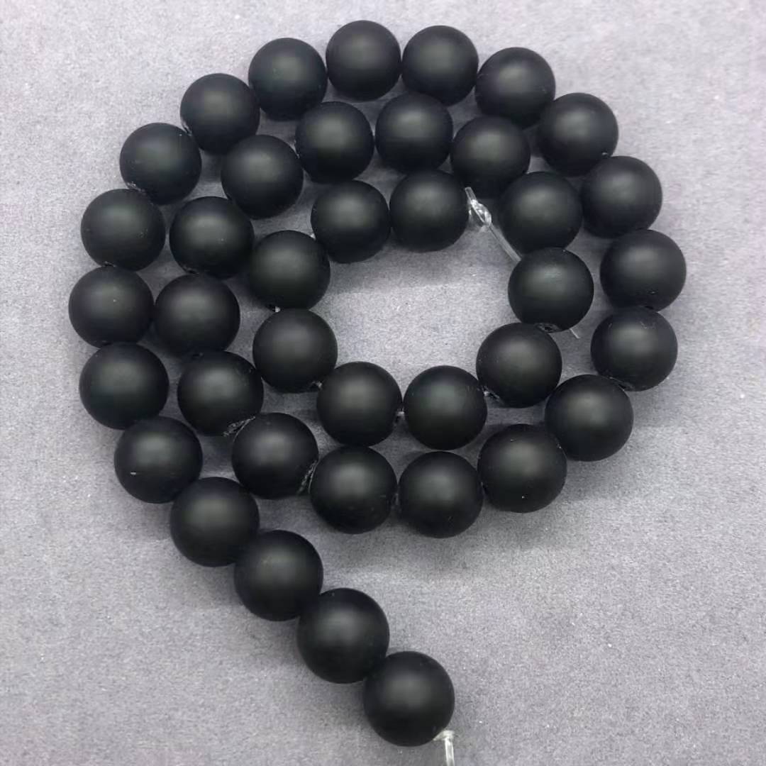 仿黑曜石玛瑙 黑玻璃哑光磨砂散珠 黑色念珠diy手链串珠配件批发