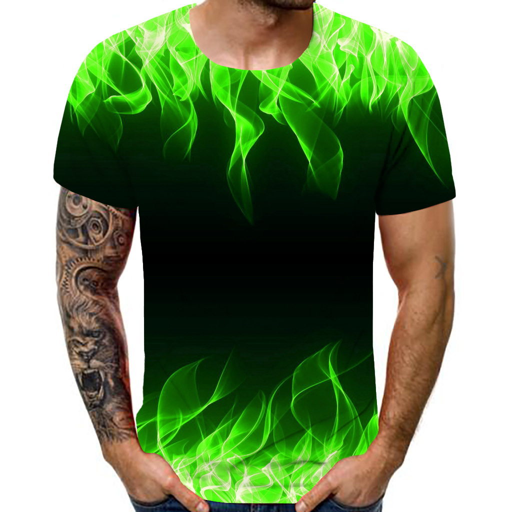 时尚欧美火焰系列印花潮流街头风男士短袖4383