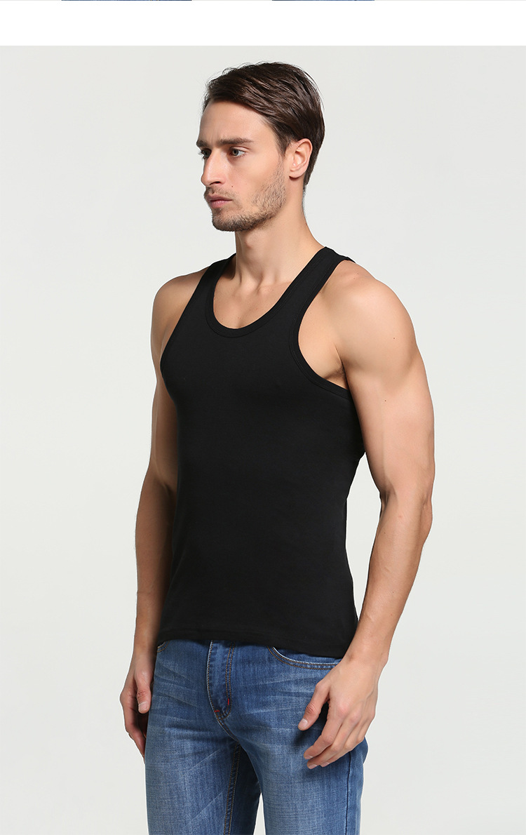 男士背心纯棉修身型健美运动跨栏打底纯色全棉汗背式心男夏季批发