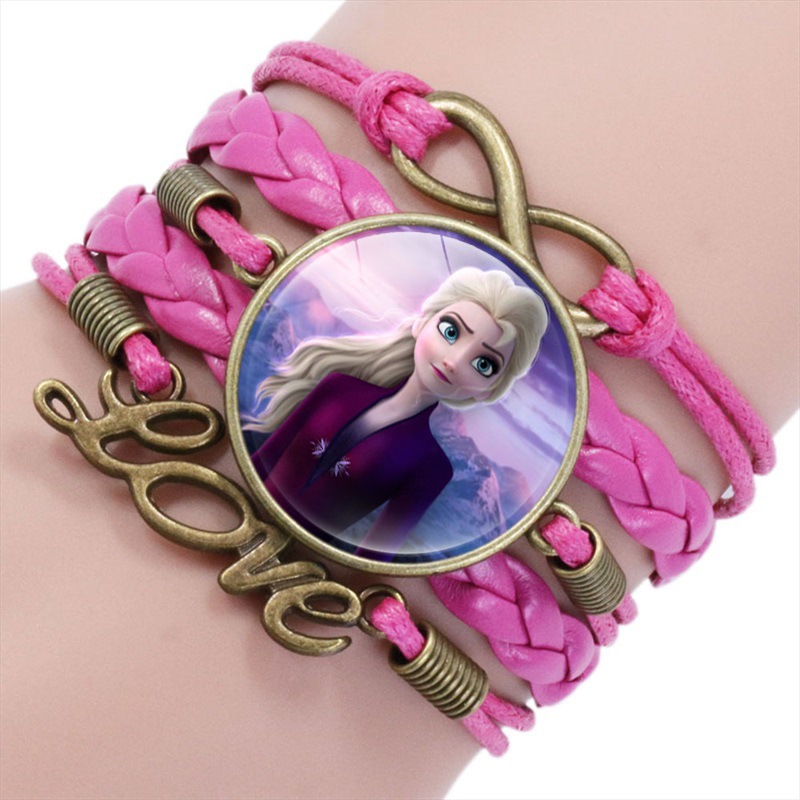 Frozen Two Princess Elsa Elsa Time Stone Multi-Layer Bracelet Children Cartoon Pink Braided Bracelet