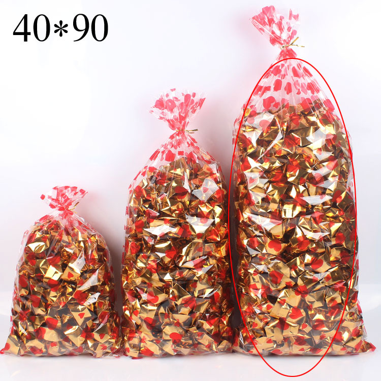 红心元宝透明袋 40×90cm大红爱心金元宝印花塑料袋子批发100个