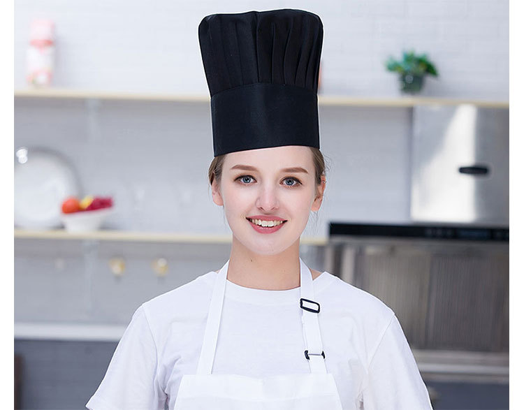 厨师帽男女高顶纯色黑白简约经典后厨工作帽定制大厨帽