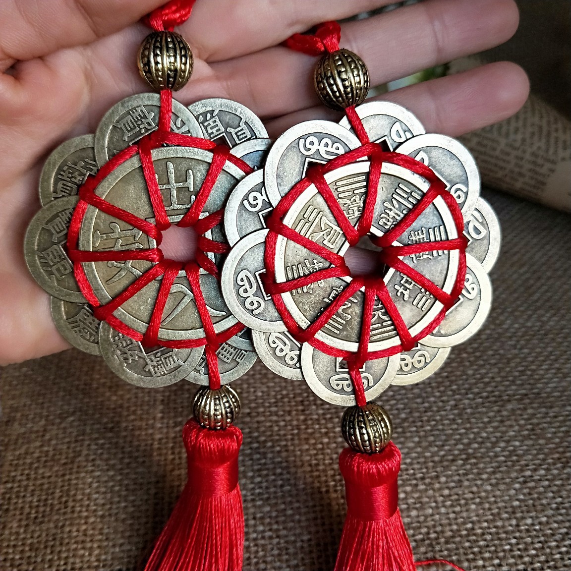 梅花十帝钱铜钱挂件出入平安风水挂饰仿古钱汽车内饰品车载挂件
