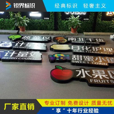 超市分区灯箱定制发光字指示店铺门头悬挂商场吊眉区域分类导视牌