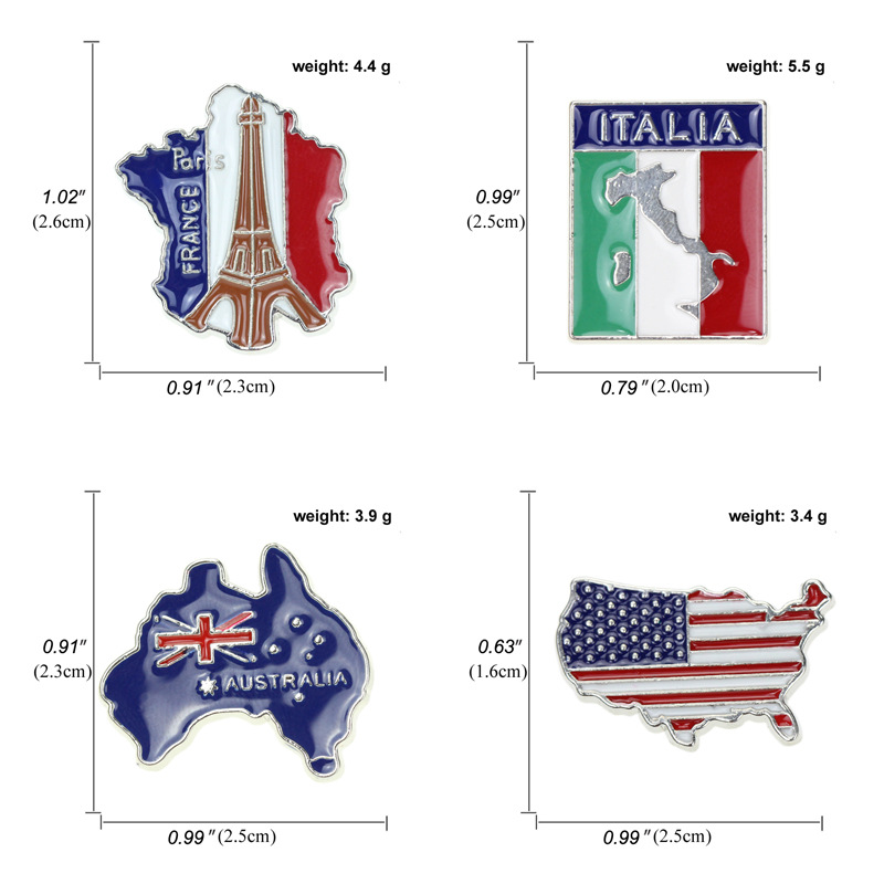 New Foreign Trade France British Flag Map Creative Tower Building Metal Dripping Oil Travel Brooch Clothing