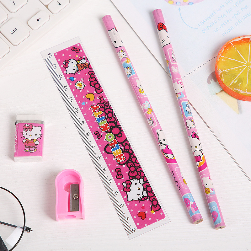 儿童幼儿园小学生卡通铅笔橡皮卷笔刀尺子套装奖品小礼物文具批发