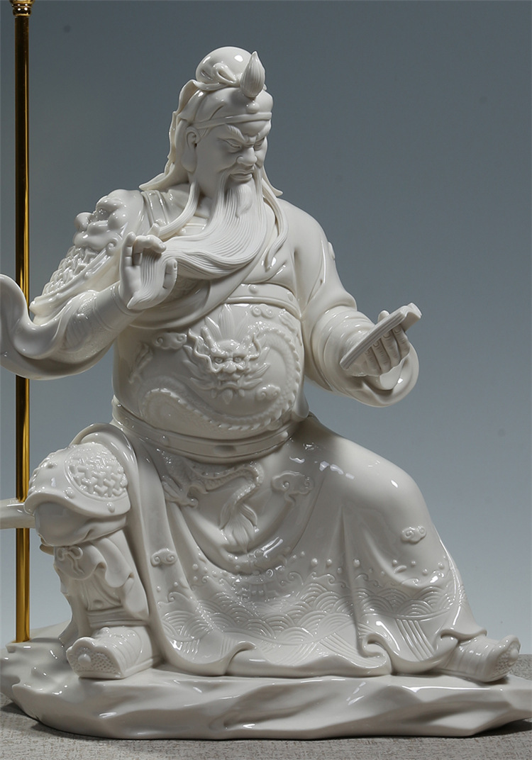 微美彩绘陶瓷文关公像供奉武财神关羽佛像摆件家用陶瓷关二爷神像