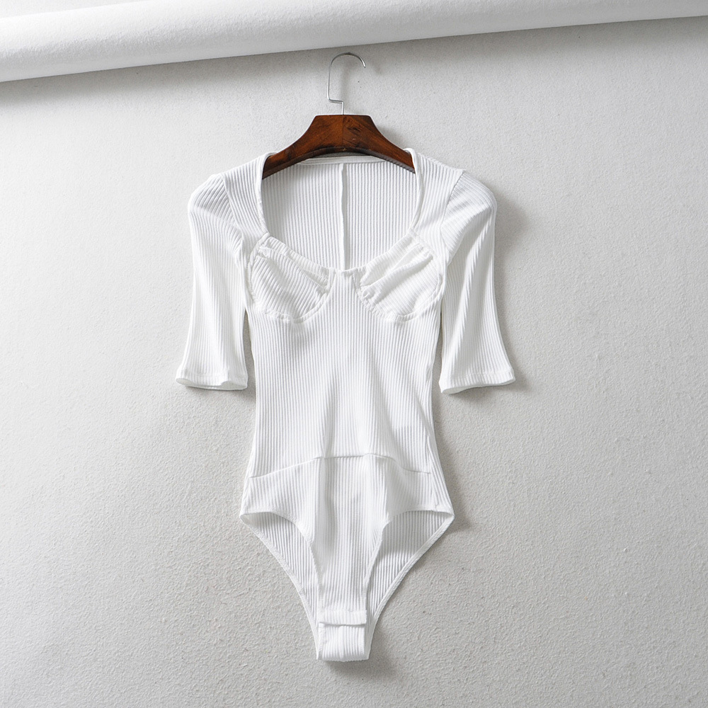 2019ins性感欧美bodysuit连体衣 秋冬立体低胸型纯棉短袖t恤