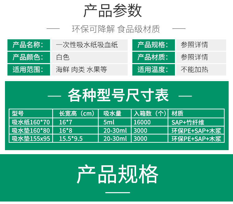 生鲜托盘吸水纸三文鱼海鲜吸水垫牛肉吸血纸牛排鲜肉吸血垫纸包邮