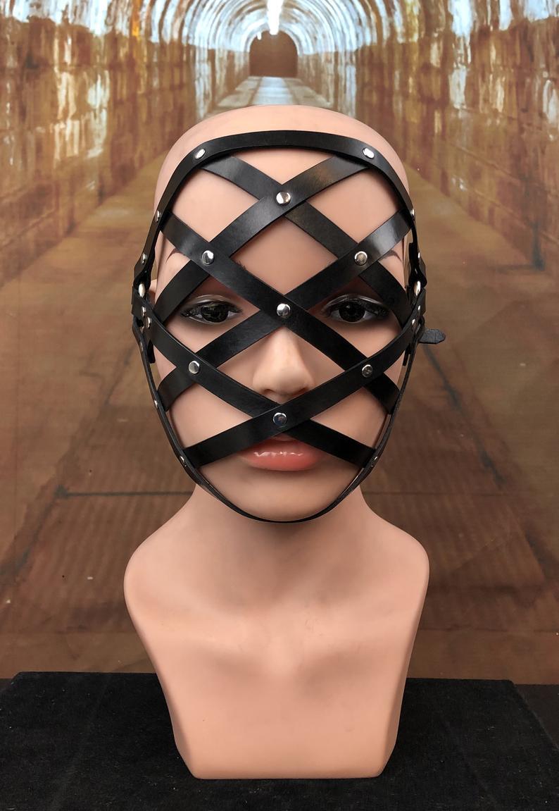 现代皮革口罩皮革口罩面带手工染色皮带口罩可调皮革口罩