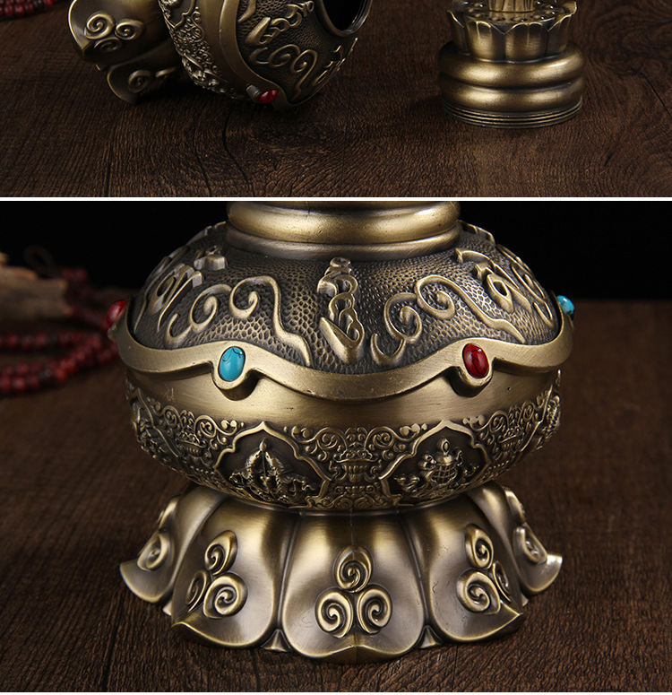 合金镀金八吉祥宝瓶藏传佛教密宗法器 六字真言 如意摩尼宝瓶大号