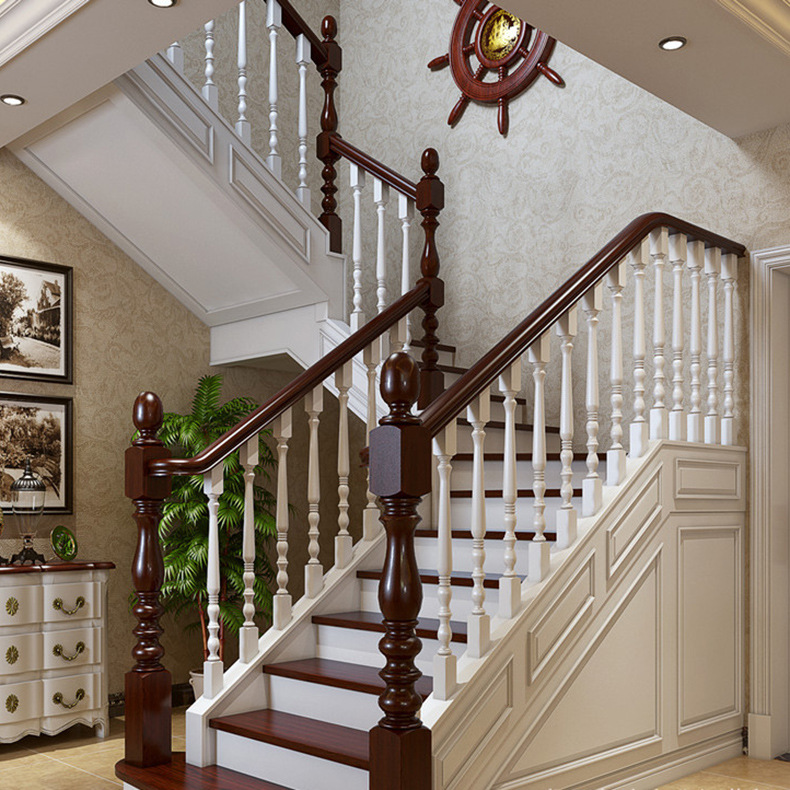 定制整体楼梯踏步板阁楼复式楼室内欧式家用 别墅实木楼梯整梯