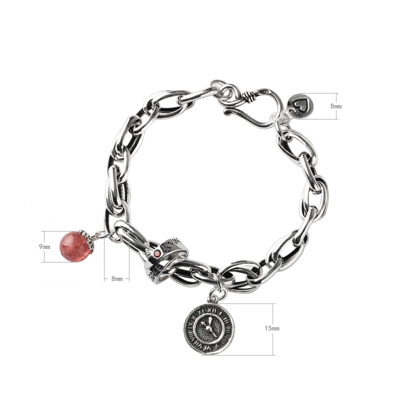 了凡居夏季新款纯银s925银草莓晶o圈链欧美风charm手链时尚女款