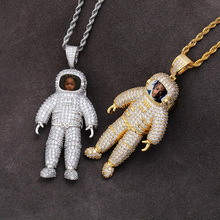 太空宇航员记忆相片订zhi实心吊坠满锆石潮嘻哈个性项链珠宝饰品