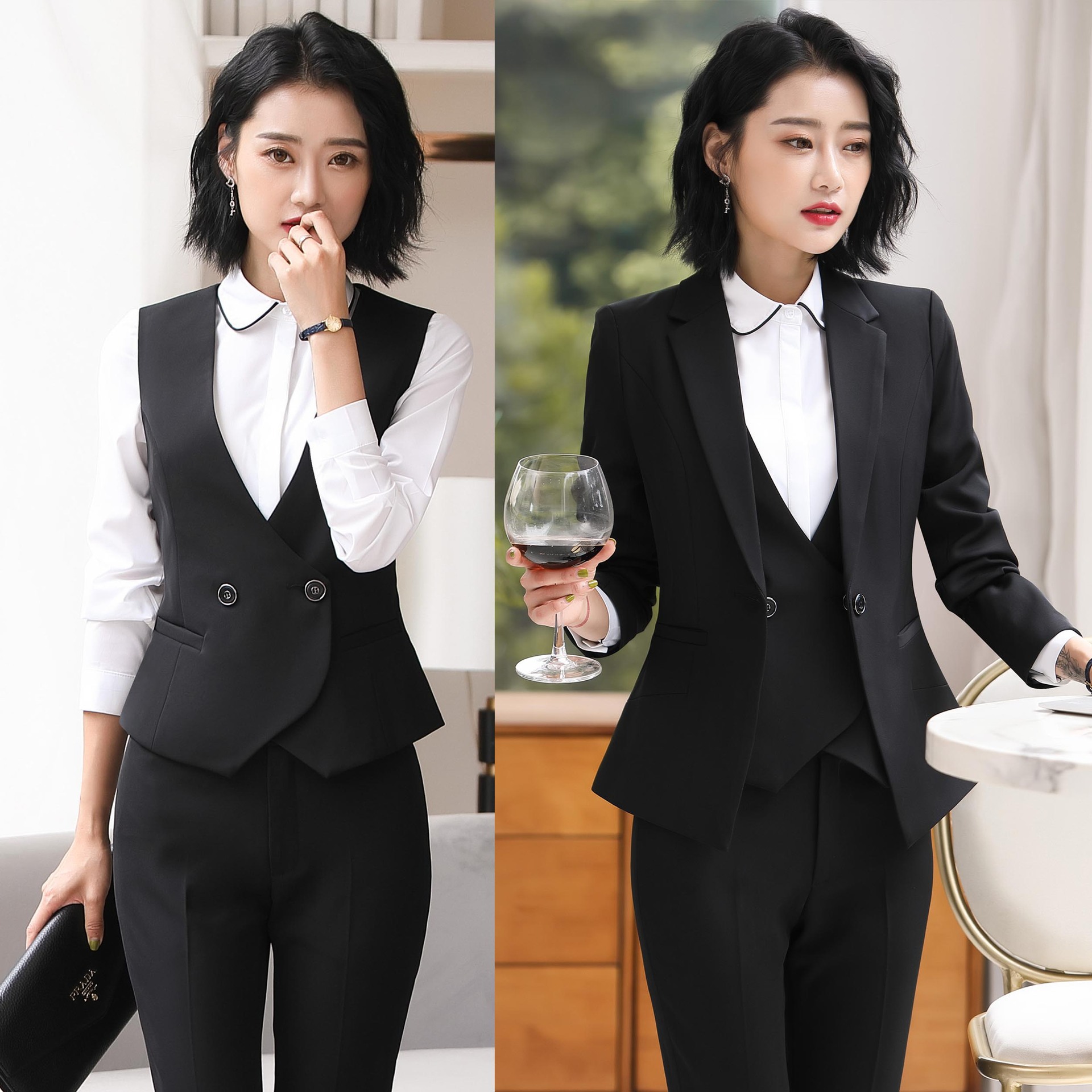 职业装女装套装秋冬气质工作服女ol西服正装大码套裙马甲女三件套