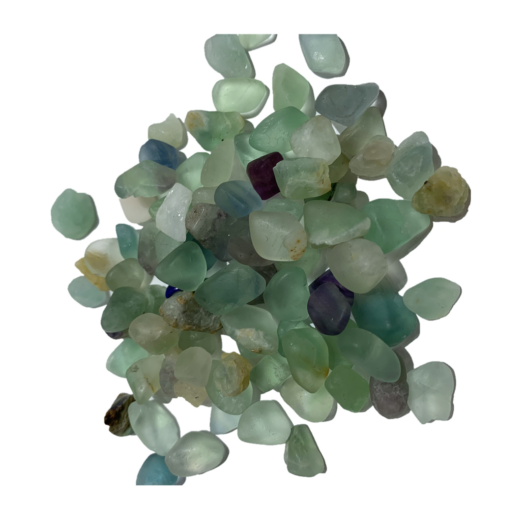 天然七彩萤石碎石58mm消磁净化七彩萤石