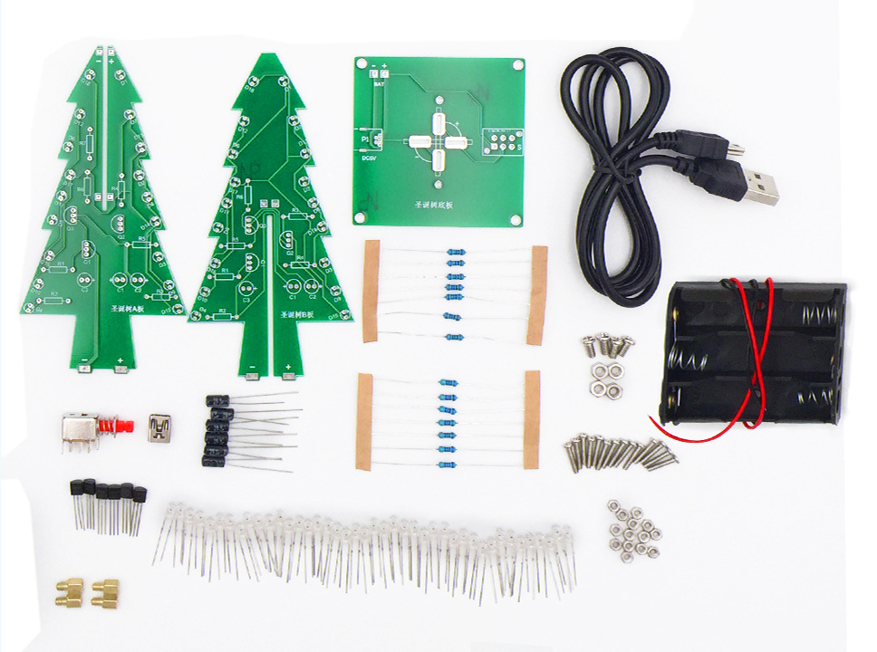 七彩 圣诞树 led流水灯 闪光树 电子diy制作 电子实训 散件套件