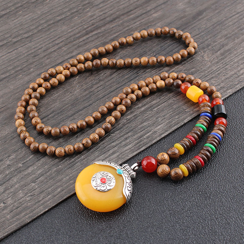 Ethnic Style Wooden Prayer Beads Sweater Chain Men's Chicken Wings Wooden Bead Long All-Match Necklace Women's Scenic Spot Yiwu Accessories Wholesale