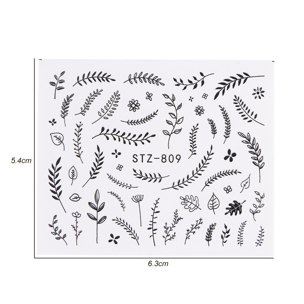 跨境货源美甲水印贴纸黑色花卉吊坠星星图案个性潮流指甲服帖直供