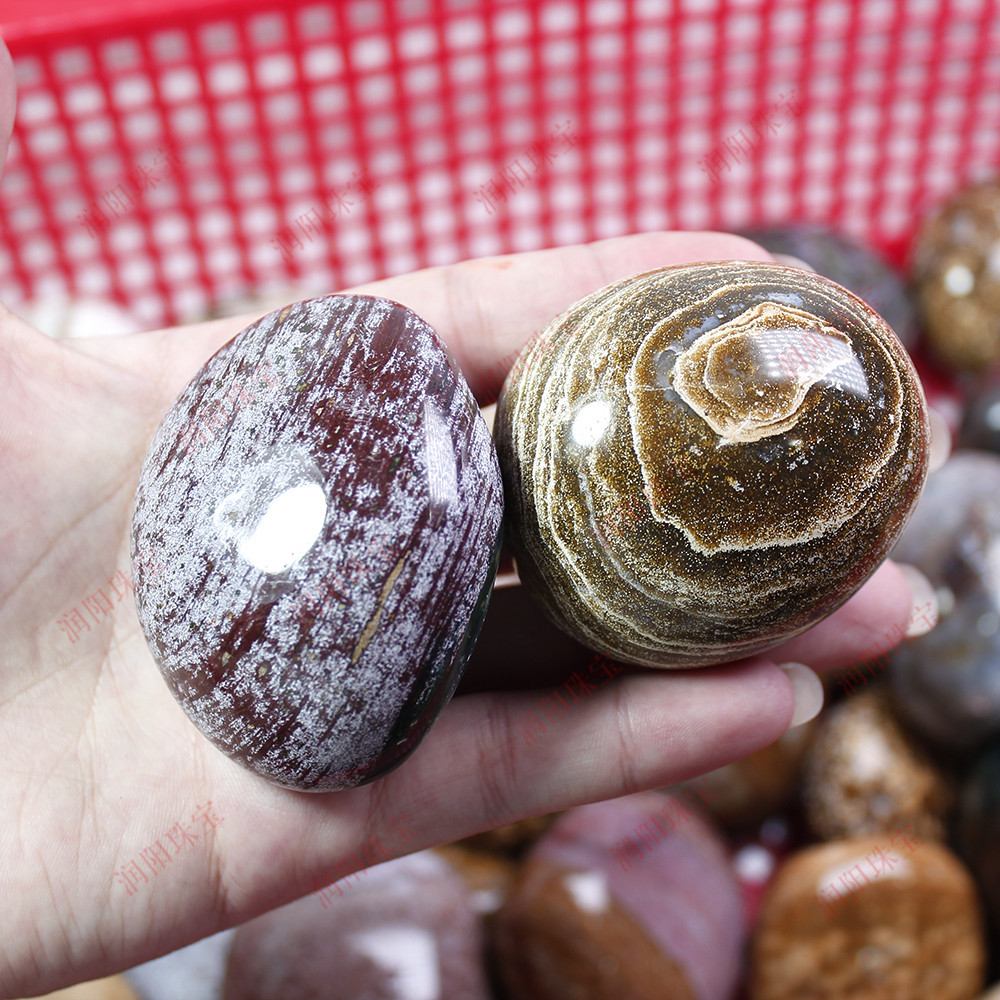 runyangshi天然水晶原石打磨抛光海洋碧玉花型玛瑙奇石手把玩件