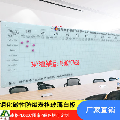 磁性钢化玻璃白板墙挂式表格工厂车间看板定制企业文化墙