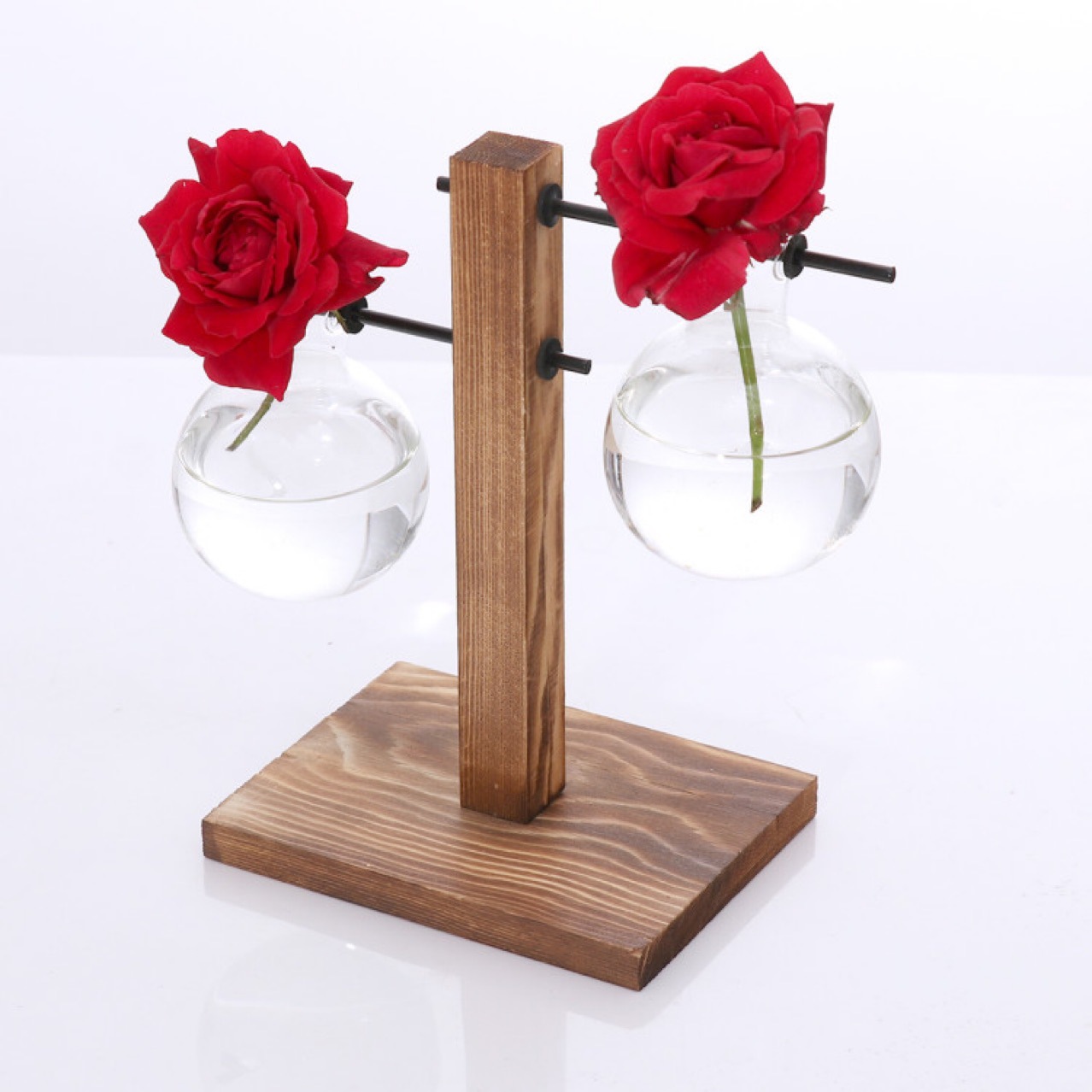 Minimalist Creative Hydroponic Wooden Stand Small Vase Green Radish Hydroponic Plant Transparent Vase Desktop Furnishings Ornaments