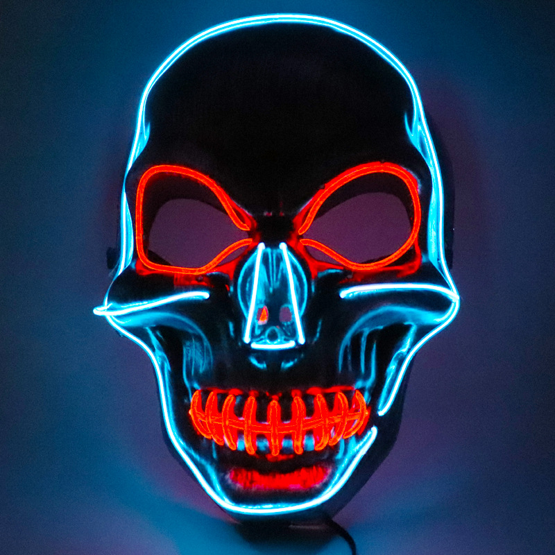 万圣节骷髅头恐怖发光面具骷颅头吓人冷光面罩复活鬼节派对鬼脑壳