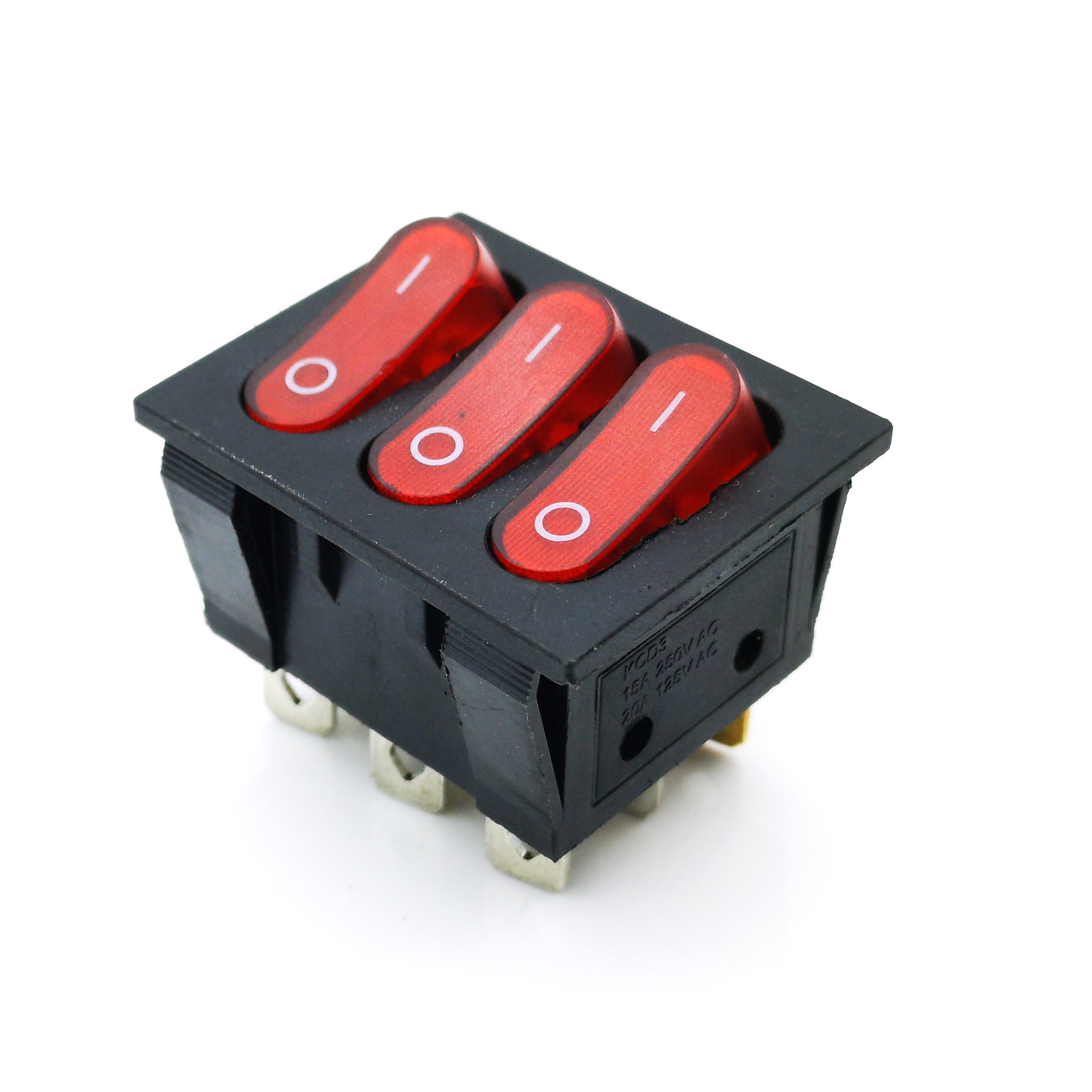 厂家直销 kcd9-301b 三联三排九脚船型开关 带红灯翘班开关kcd301