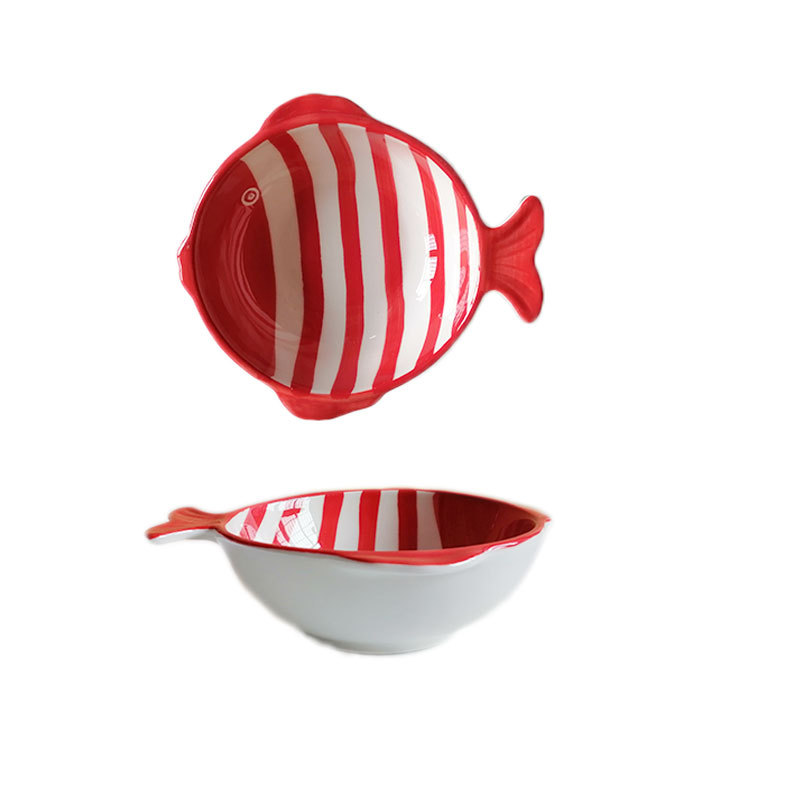 Wholesale Net Red Ceramic Tableware Baby Children's Rice Bowl Dessert Bowl Creative Fish Shape Plate Household Large Fish Plate