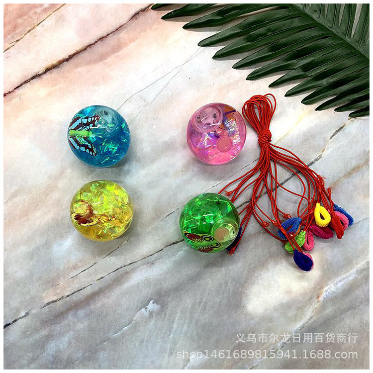 Stall Hot Sale Toys 5.5 with Rope Glowing Bounce Ball Luminous Crystal Ball Luminous Children's Toys Two Yuan Store