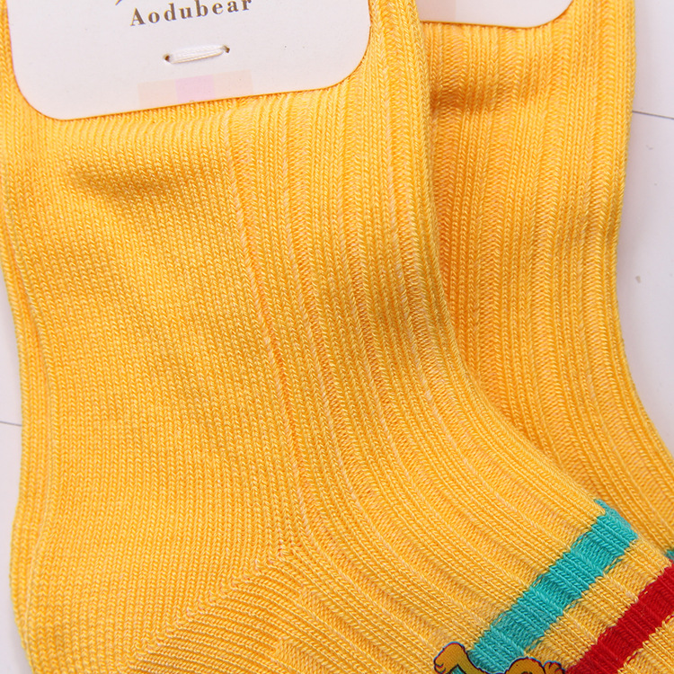 奥嘟熊2020春夏男女童双针中腰橡筋口袜子儿童双杠中筒宝宝袜子