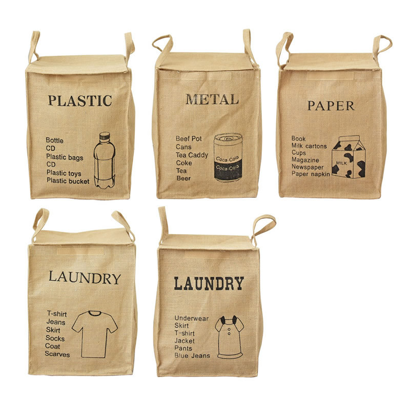 Natural Jute Storage Box Fabric Laundry Basket Sundries Assorted Storage Bags with Velcro Connection 0049